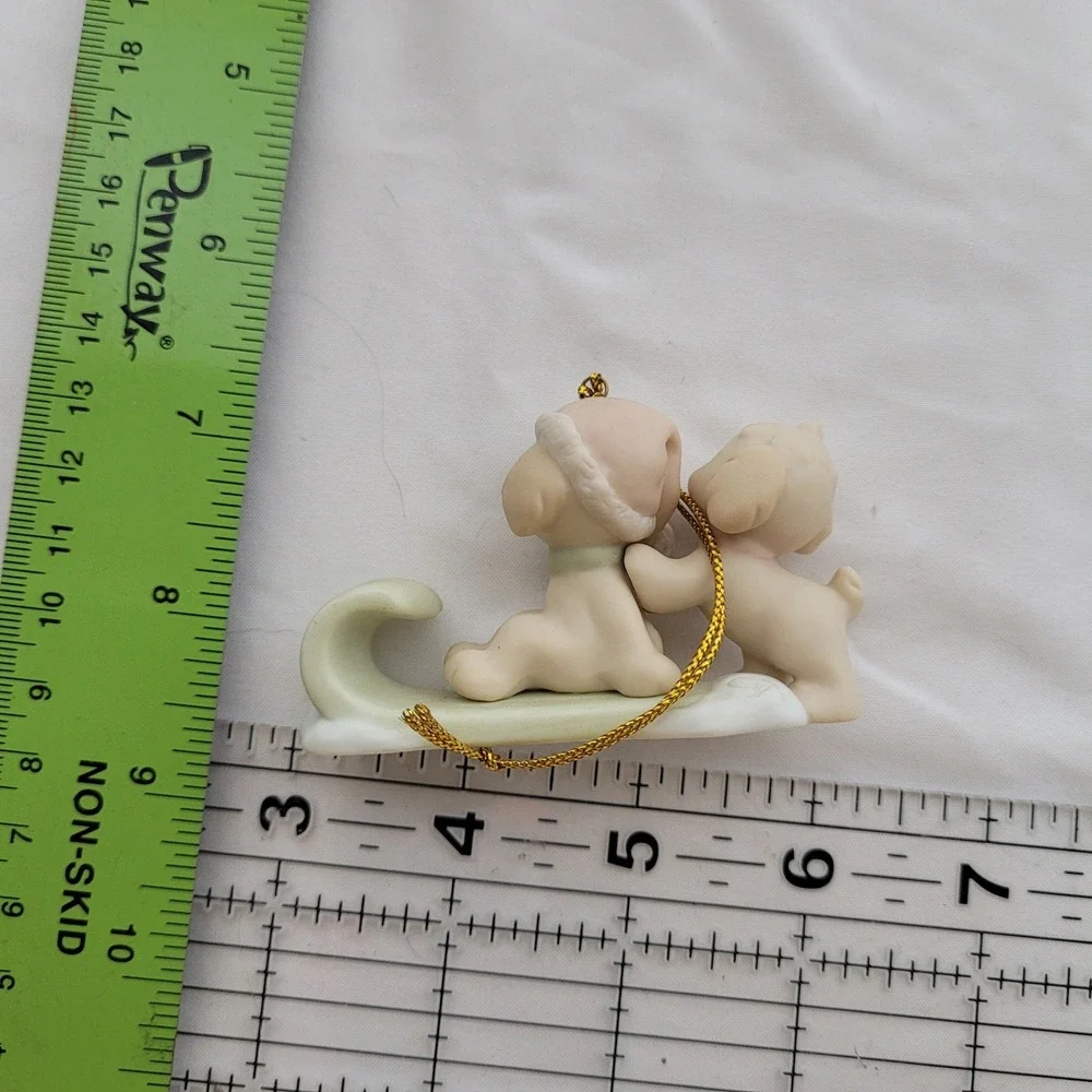 Precious Moments Puppies On Sled Porcelain Ornament 272892 Enesco 1997 Boxed